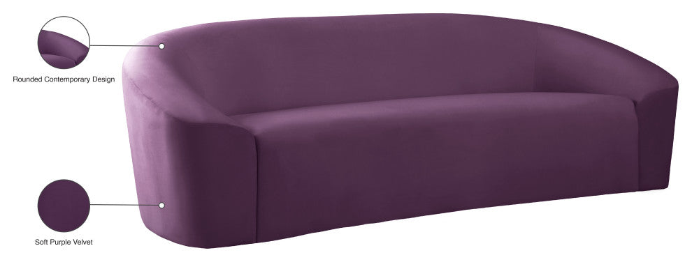 Riley Velvet Upholstered Rounded Sofa, Purple