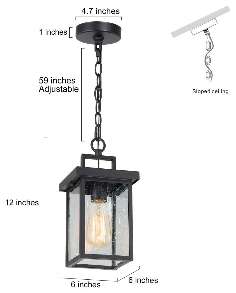 LNC 1-Light Industrial Outdoor Wall Lantern with Seeded Glass Panels, Single Pendant
