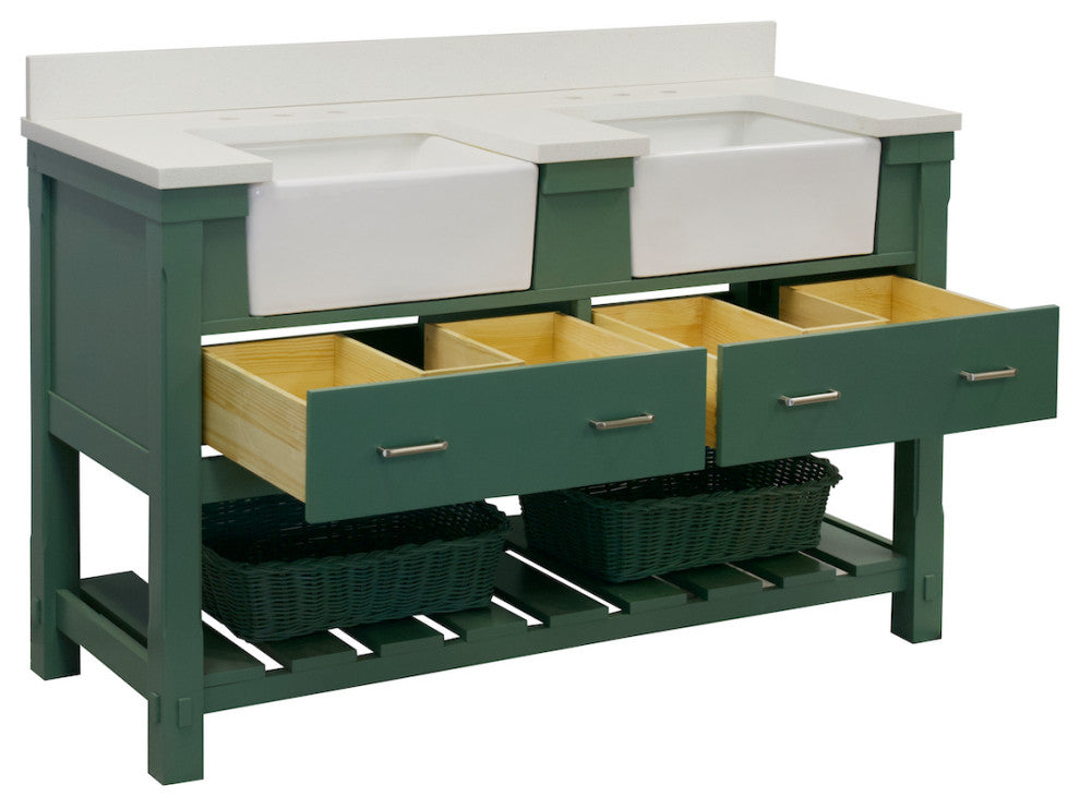 Charlotte 60" Bathroom Vanity, Sage Green, Quartz, Double