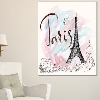 "Illustration With Eiffel Tower" Abstract Cityscape Canvas Print, 16"x32"