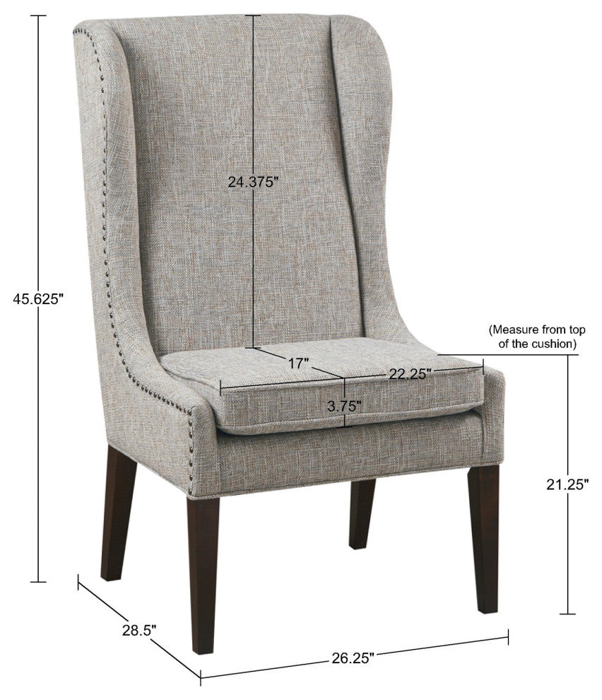 Madison Park Garbo High Winged Dining Chair, Light Grey