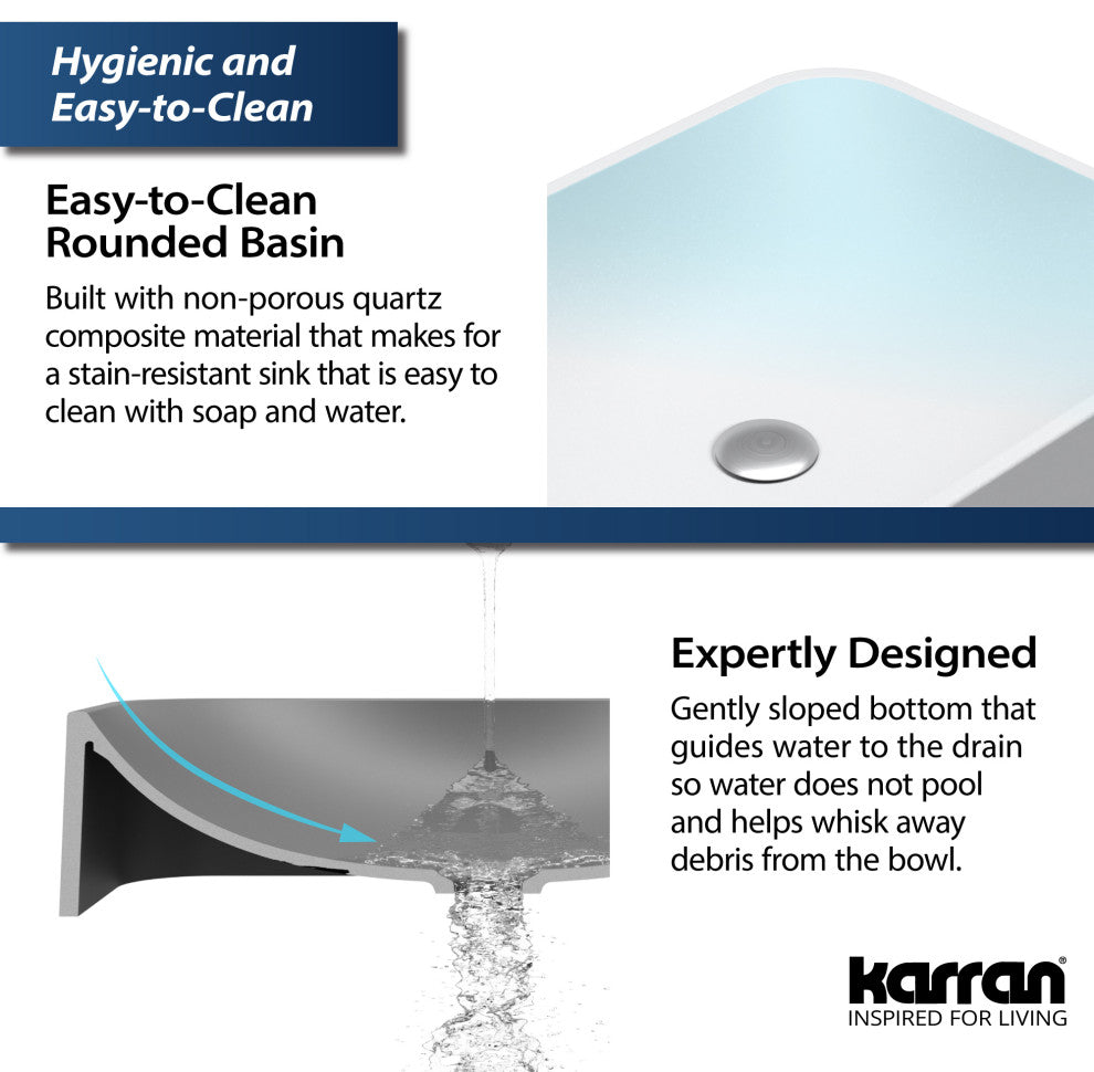 Karran Sea Crest SQS200 Quartz 22" Bathroom Vessel Sink, White