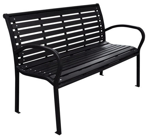 vidaXL Outdoor Patio Bench Garden Bench with Armrests Black Steel and WPC