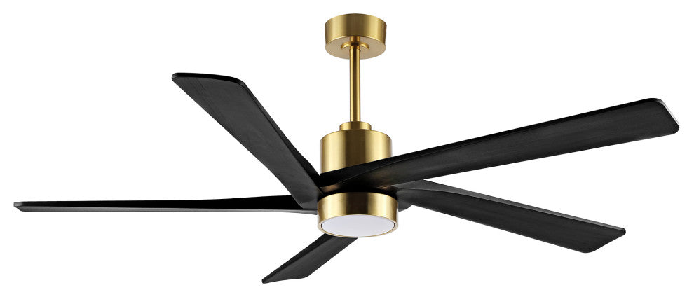 64" 5-Blade LED Ceiling Fan With Light Kit and Remote Control, Gold/Black