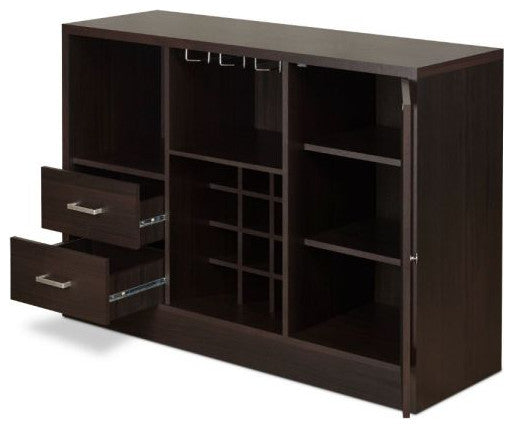 47" Espresso Solid Wood Frame With Five Shelves And Two Drawers