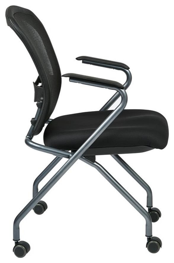 Set of 2 Deluxe Folding Chair with Arms in Coal Black Fabric
