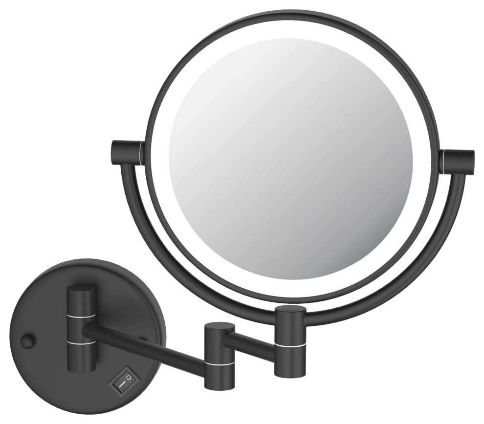 Circular LED Wall Mount Magnifying Make Up Mirror, Matte Black