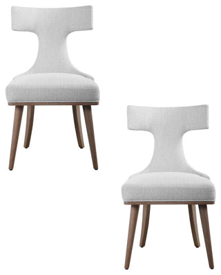 Mid Century Off White Klismos Chair Accent Dining T Back Oak Legs, Set of 2