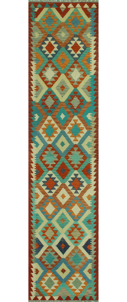 Sangat Kilim Abdulker Burgundy/Blue Runner, 2'10x12'6