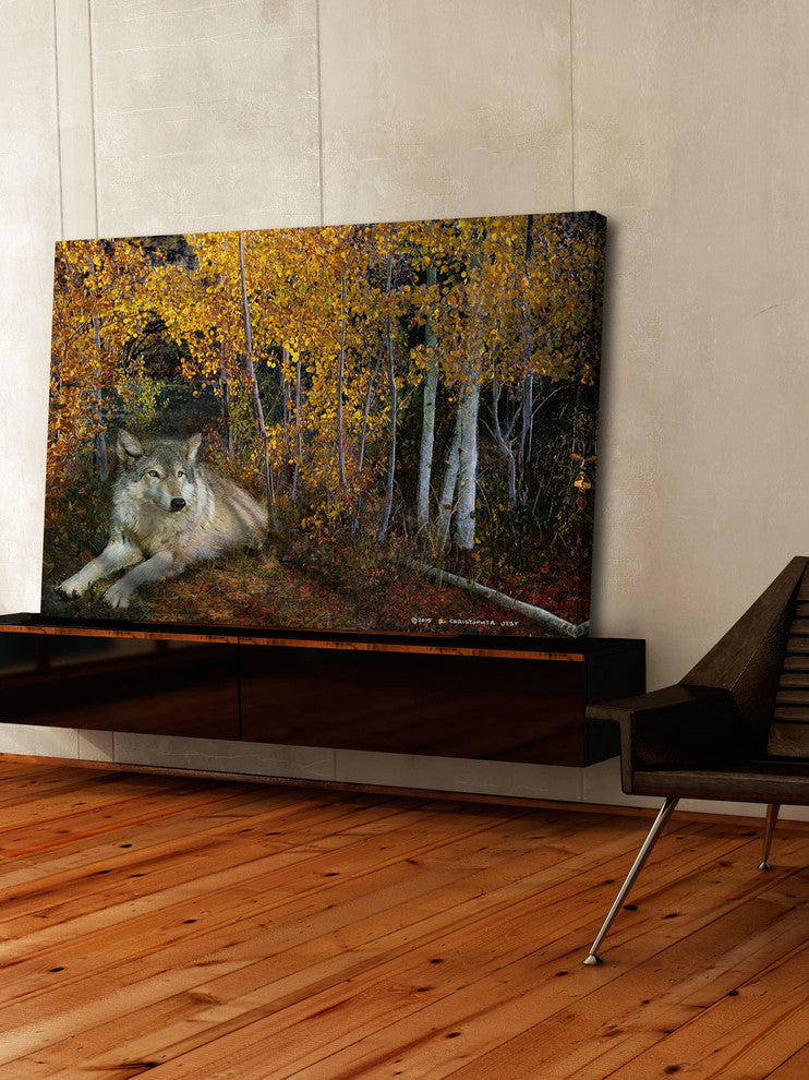 "Wolf Repose Aspen" Painting Print on Canvas by Chris Vest