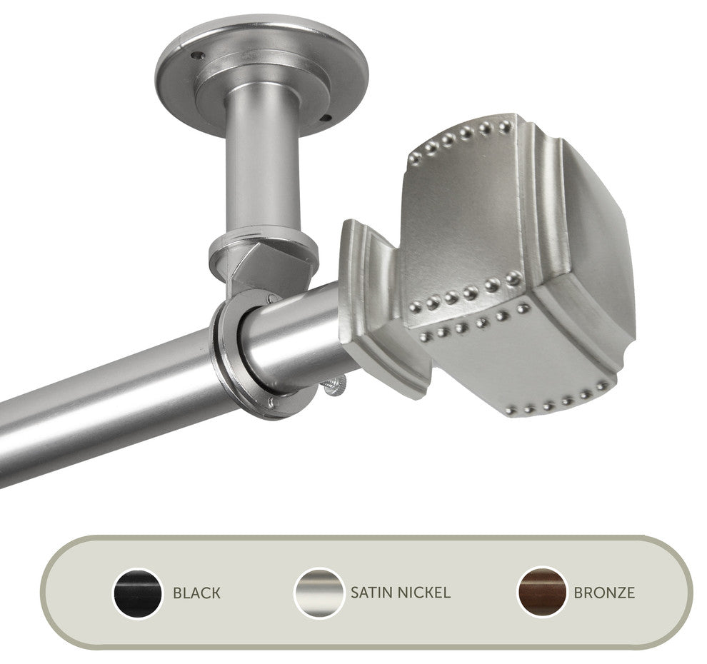 Studded Ceiling 1" Curtain Rod/Room Divider, Satin Nickel, 28-48"