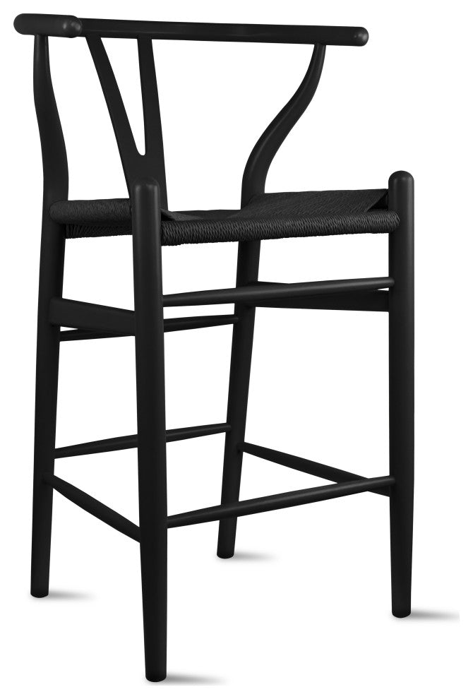 Solid Wood Natural Counter Height with Y Back Woven Black Seat Fully Assembled, Black