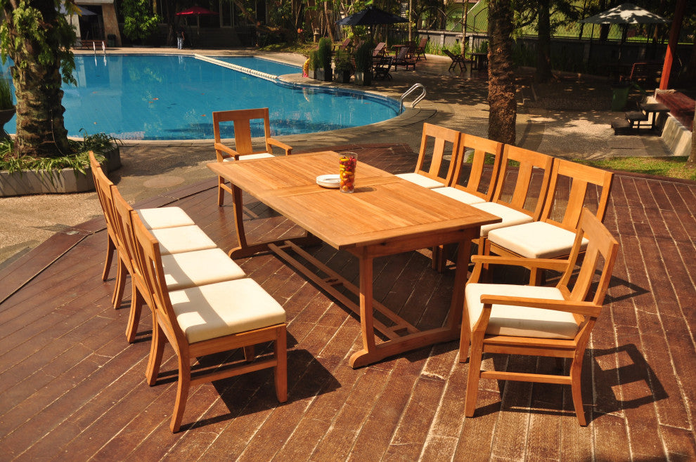 11-Piece Outdoor Teak Dining Set: 117" Masc Rectangle Table, 10 Osbo Chairs