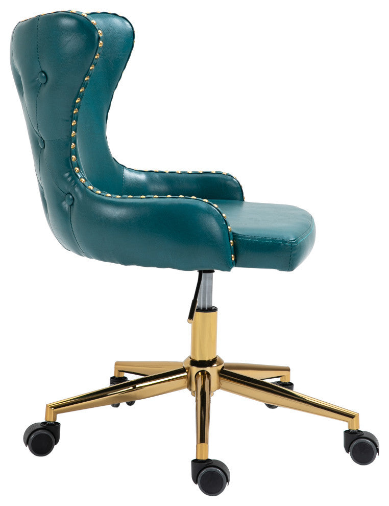 Hendrix Swivel and Adjustable Vegan Leather Office Chair, Blue, Rich Gold Base