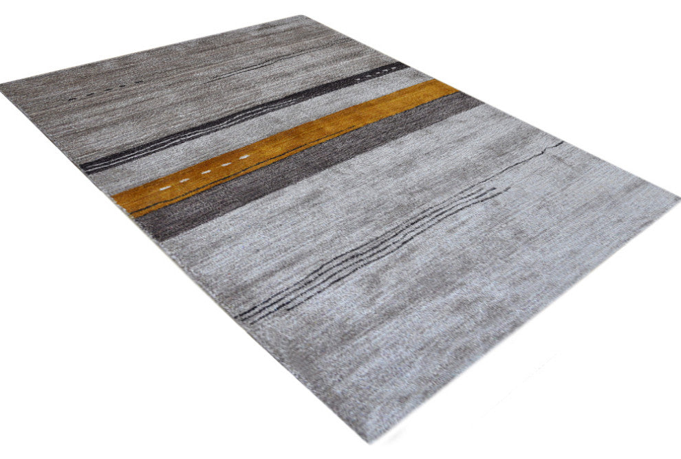 HAND KNOTTED LOOM SILK ECO-FRIENDLY AREA RUG -5'x8',Rectangle,Beige,Contemporary