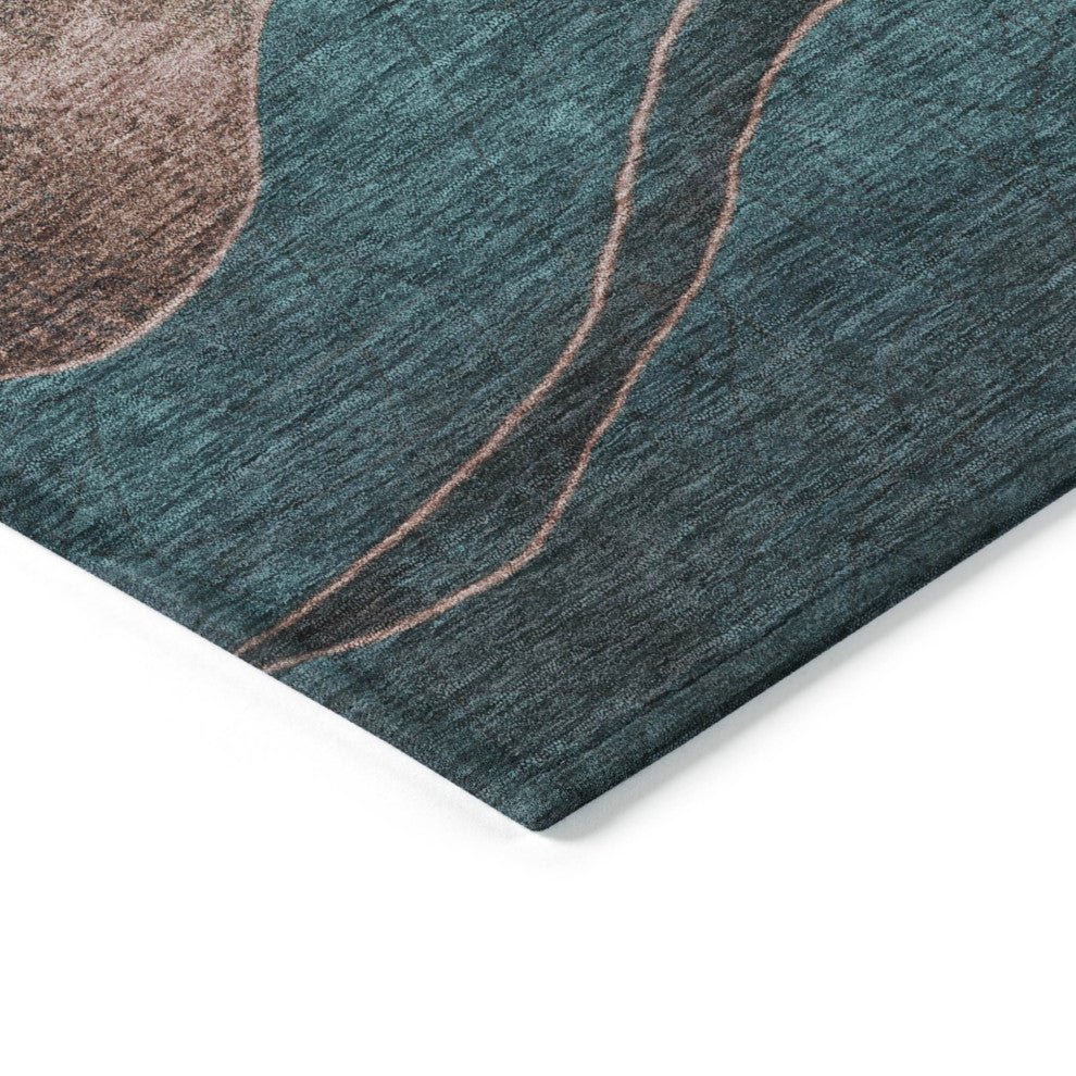 Machine Washable Indoor/Outdoor Chantille ACN1892 Teal 8' x 8' Round Rug