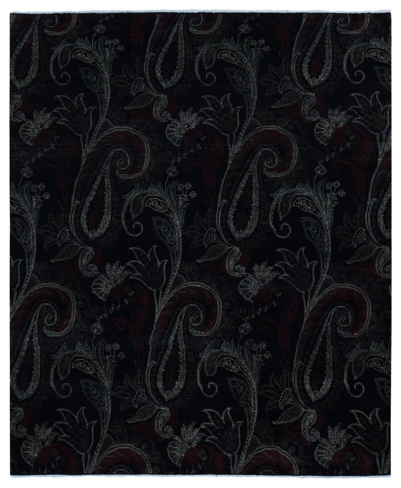 Neutral Black, Modern Design, Hand Knotted Pure Wool Oriental Rug, 8'1"x10'