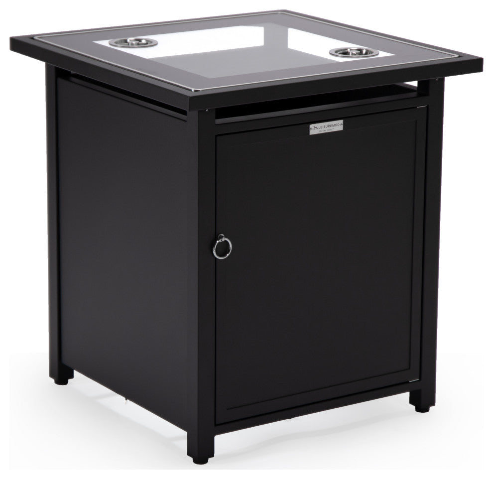 LeisureMod Walbrooke Square Fire Pit Table and Tank Holder, Black
