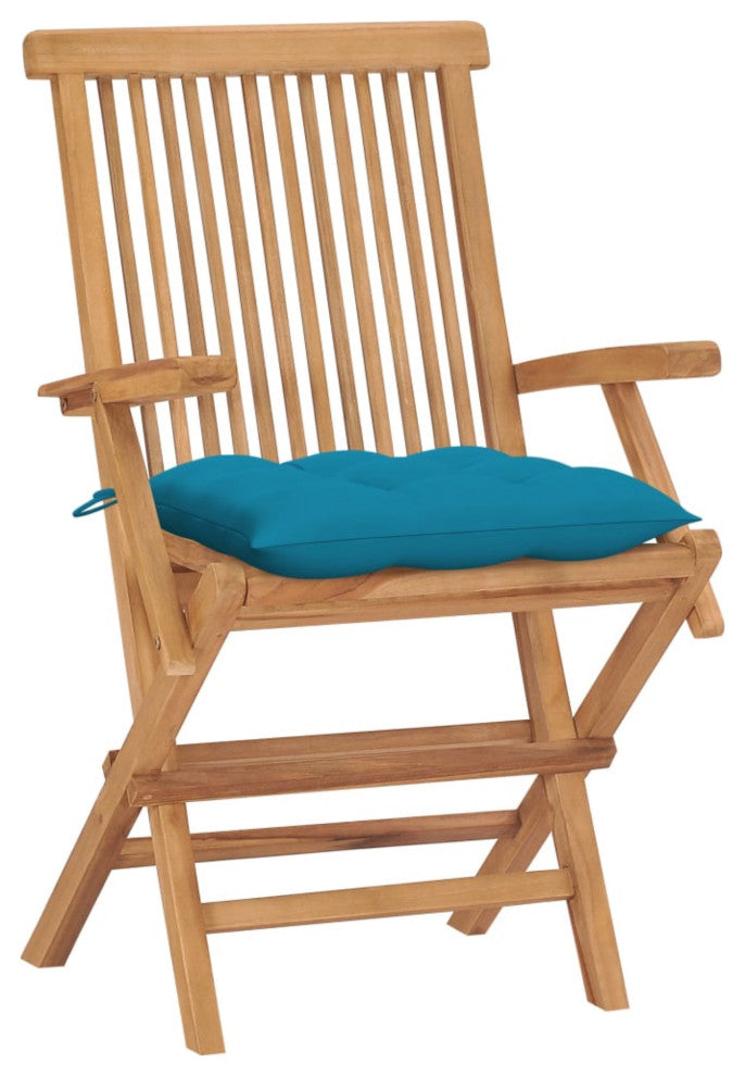 vidaXL Garden Chairs With Light Blue Cushions, Set of 4, Solid Teak Wood