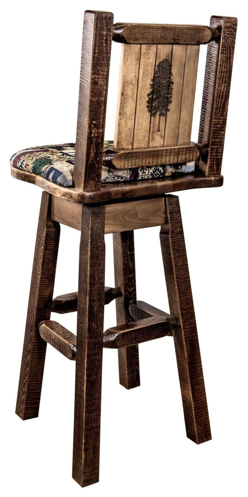 Homestead Collection 30" Upholstered Barstool With Back and Swivel, Pine Tree