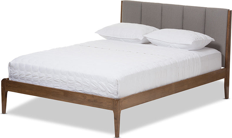 Ember Light Gray Fabric and Medium Brown Finish Wood King Size Platform Bed