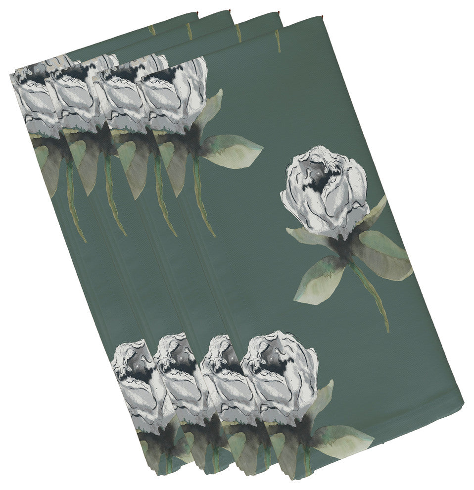 Floral Bunch 19" Green Floral Print Napkin, Set of 4