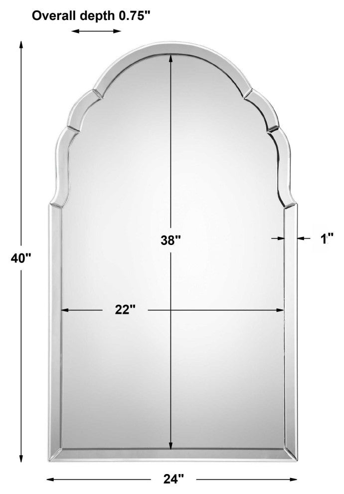 Gorgeous Frameless Venetian Arch Wall Mirror, Vanity Curved Glass Frame