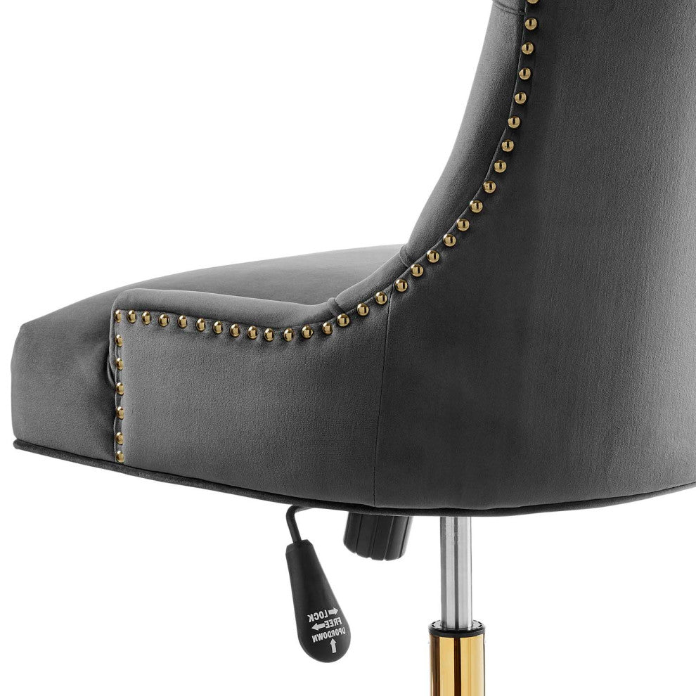 Computer Work Desk Tufted Chair, Velvet, Gold Gray, Home Business Office