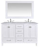 60" Malibu Pure White Double Sink Bathroom Vanity, Mirror