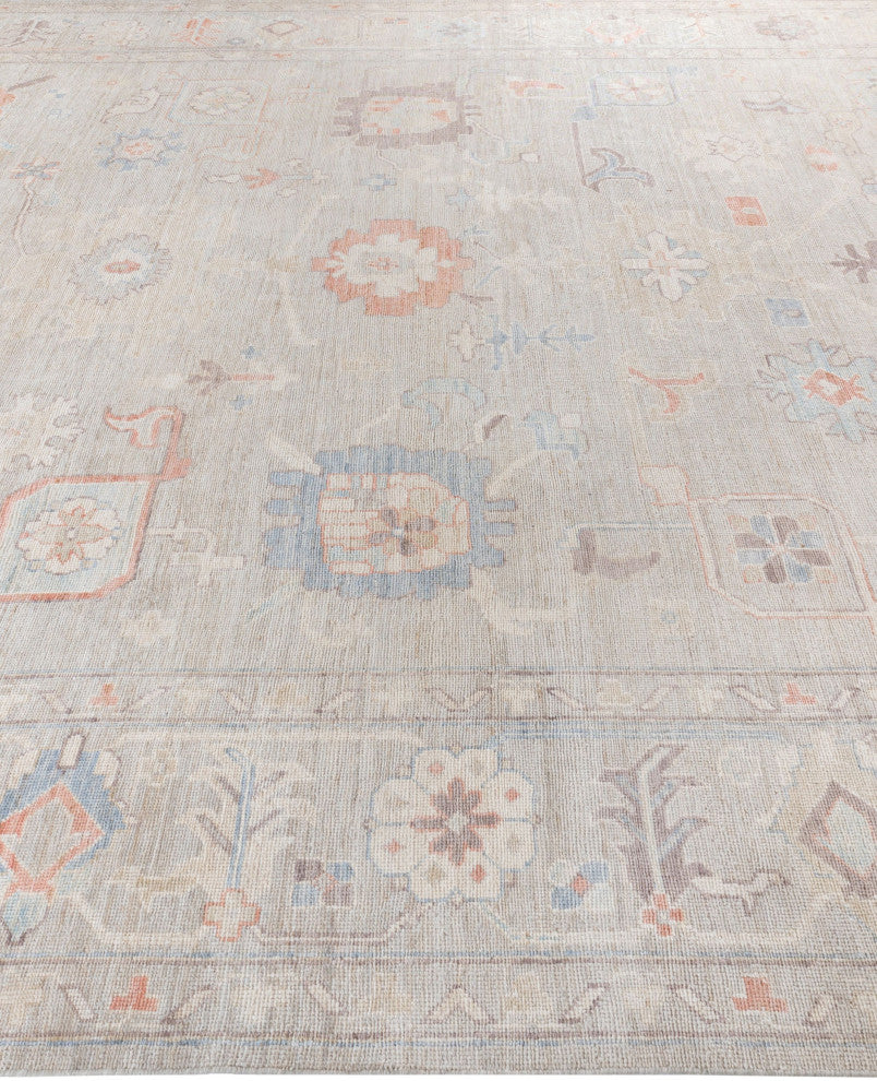 Oushak One-of-a-Kind Hand-Knotted Area Rug Light Gray, 9'10" x 13'4"