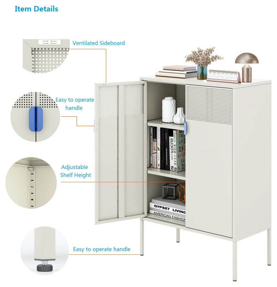 Metal Storage Locker Cabinet With Adjustable Shelves Light Gray