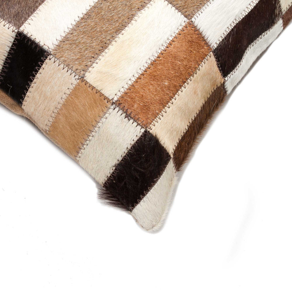 HomeRoots 18" x 18" x 5" Superb Tricolor Torino Kobe Cowhide Pillow
