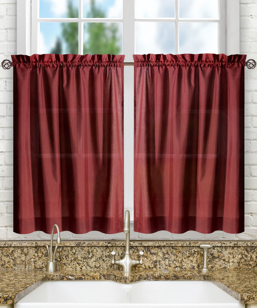 Ellis Curtain Stacey Tailored Tier Pair Curtains, Merlot, 56"x36"
