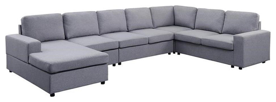 Hayden Light Gray Linen 7 Seat Reversible Modular Sectional Sofa Chaise