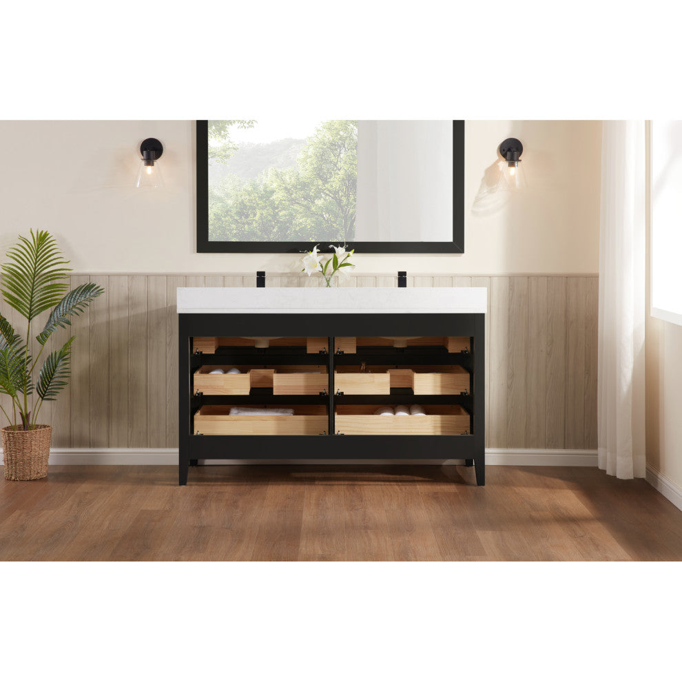 Legion Furniture WS2518 Series Bathroom Sink Vanity, Tricorn Black, 60", Artificial Stone Top, Double Sink