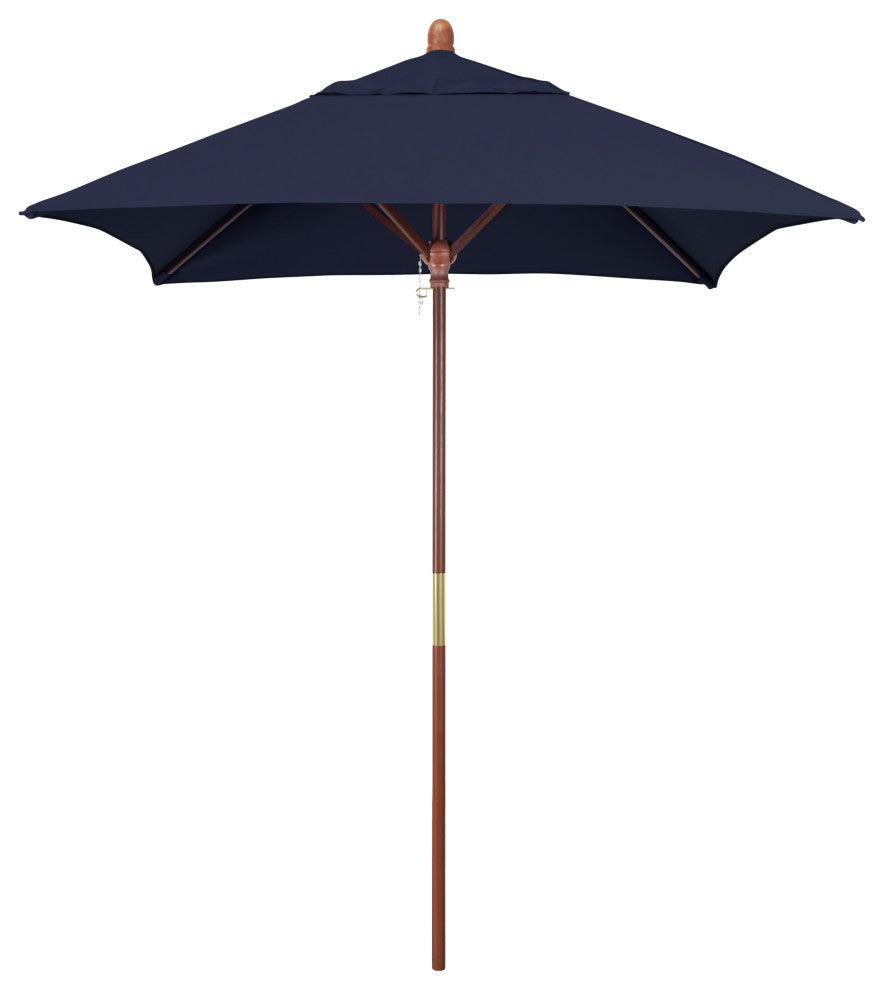 6' Square Push Lift Wood Umbrella, Sunbrella, Navy