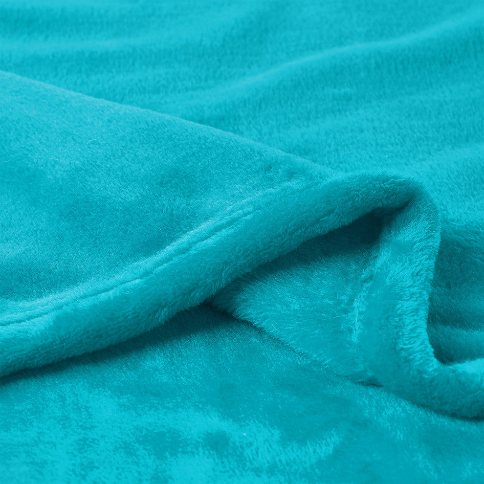 LHC Microfiber Velvet Throw Blanket, Lagoon Green