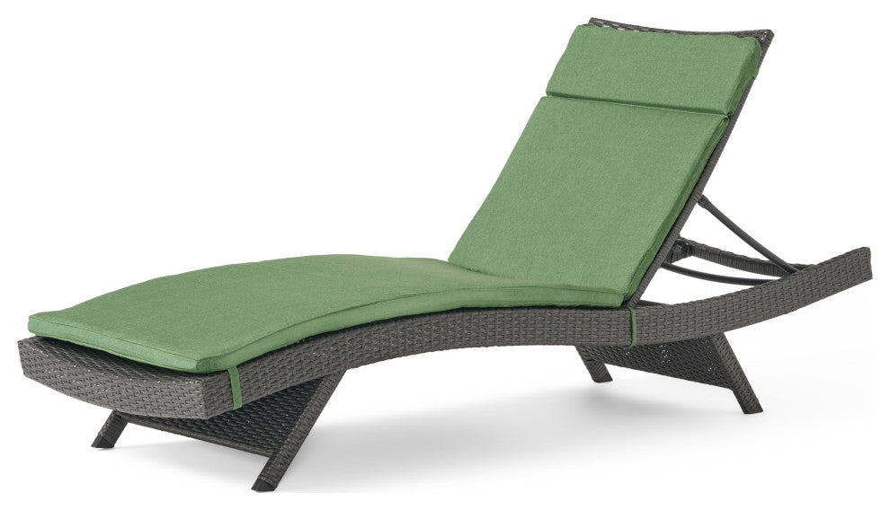 GDF Studio Nassau Outdoor Gray Wicker Chaise Lounge, Jungle Green Cushion