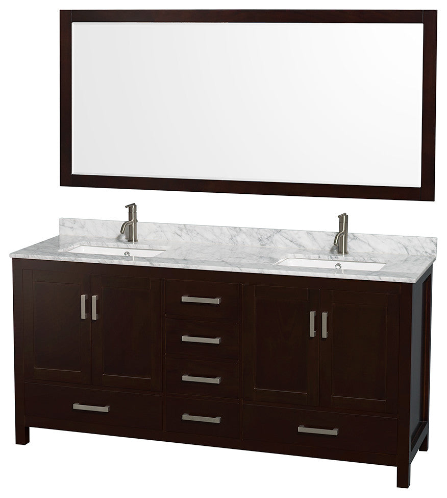 Wyndham WCS141472DESCMUNSM70 72 Inch Vanity with Carrera Marble Top