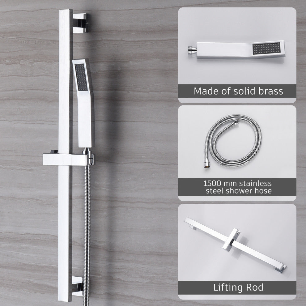 CASAINC 10" Ceiling Mounted Shower System Set w Sliding Handheld Rod, Chrome