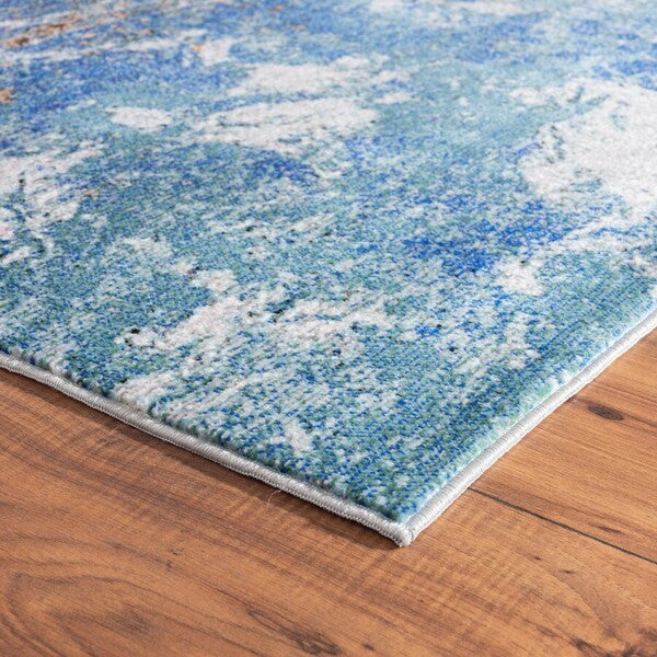 8" x 10" Blue and Gray Abstract Earth Area Rug