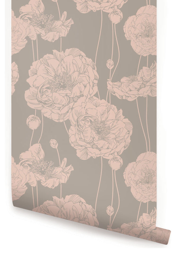 Peony Peel and Stick Vinyl Wallpaper, Shell Pink, 24"w X 60"h