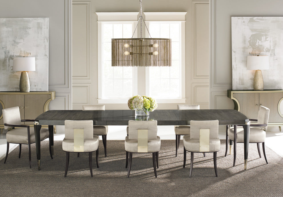 Caracole All Trimmed Out, Expandable Charcoal Dining Table With Gold Trim