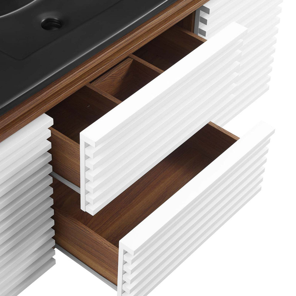 Render 48" Wall-Mount Bathroom Vanity, White Walnut Black