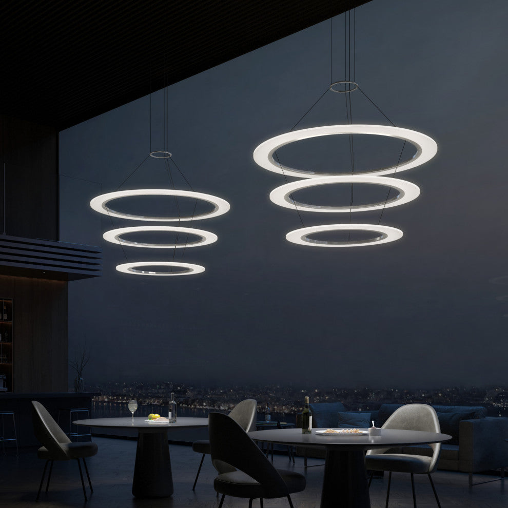 Sonneman 2076 Arctic Rings 3 Light 37"W LED Ring Chandelier - Bright Satin