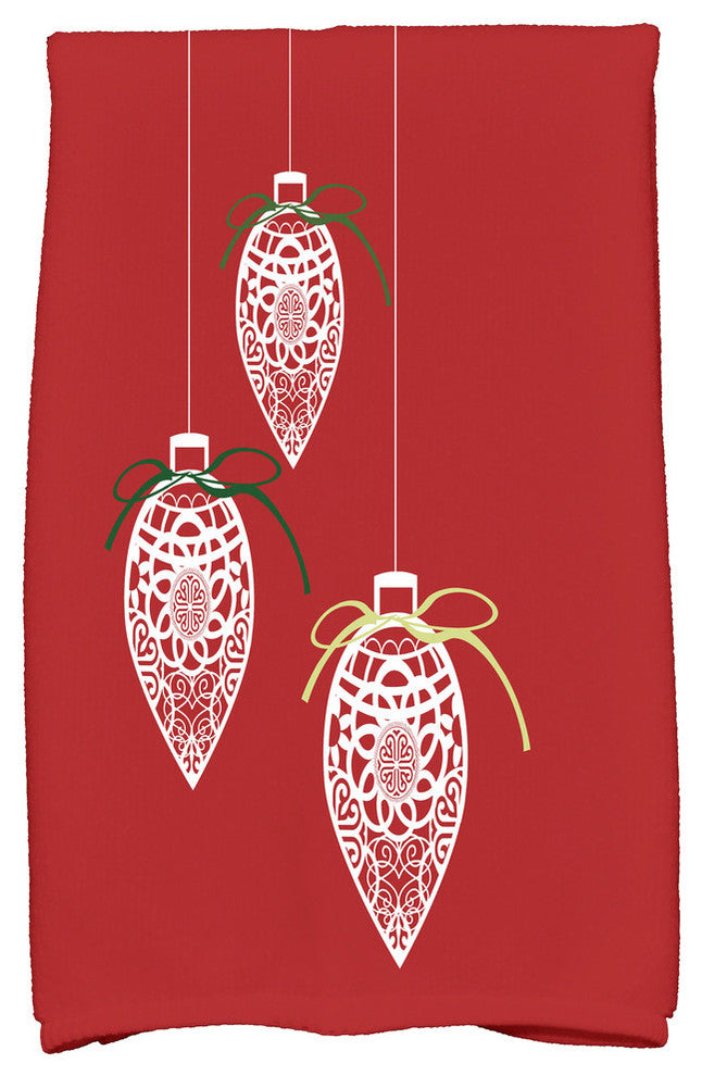Filagree Ornaments Holiday Geometric Print Kitchen Towel, Red