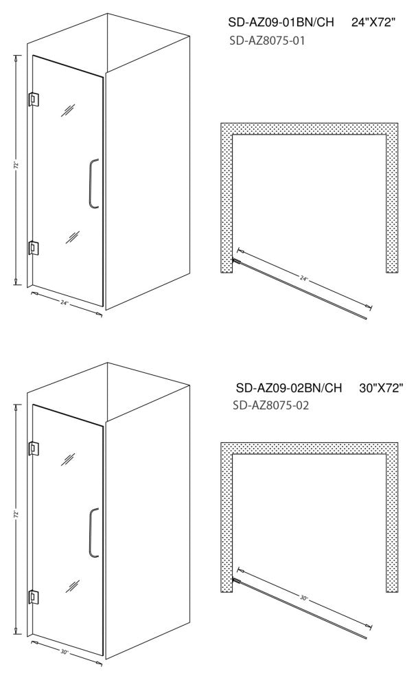 Passion Series 30 in. W x 72 in. H Frameless Hinged Shower Door in Chrome