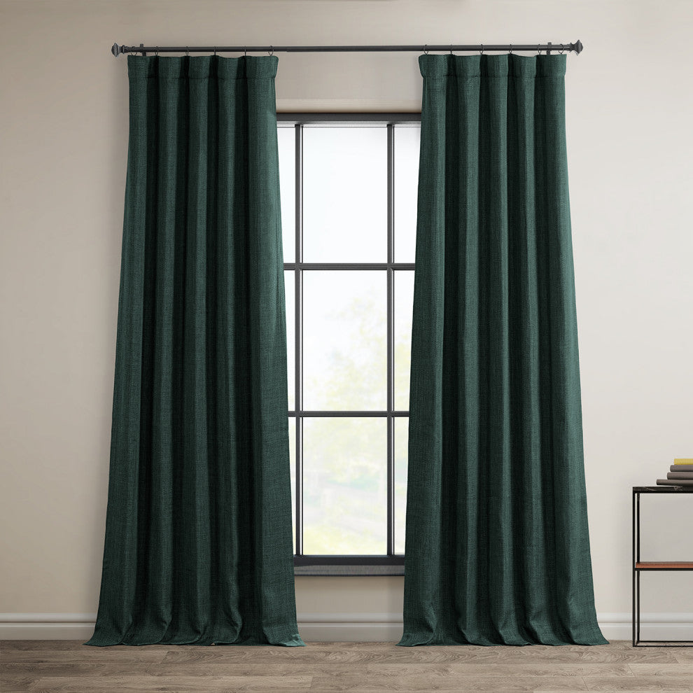 Faux Linen Darkening Curtain Single Panel, Focal Green, 50"x96"