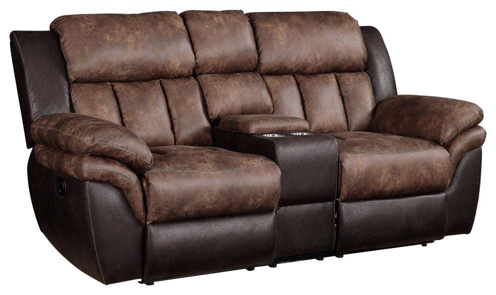 Jaylen Loveseat With Console, Motion, Toffee and Espresso Polished Microfiber