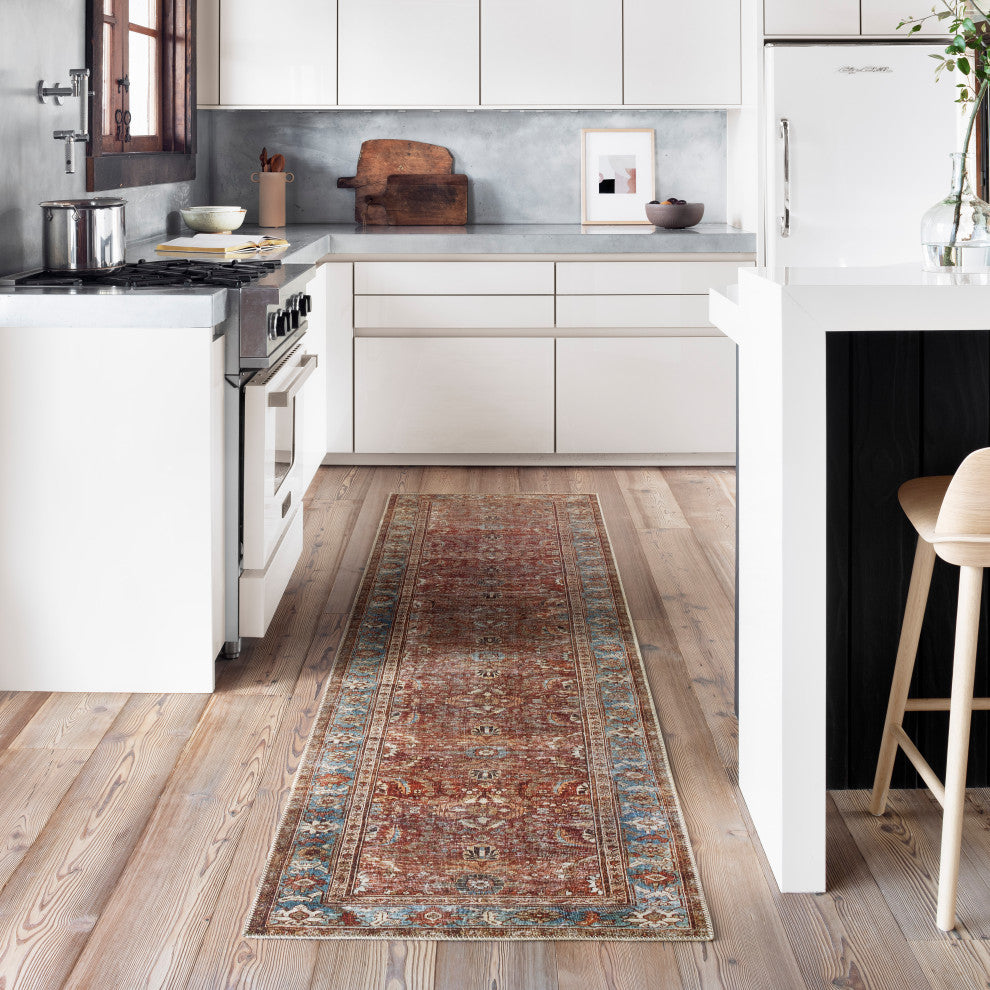 Brick Blue Layla Printed Polyester Area Rug by Loloi II, 2'6"x9'6"